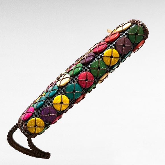 NWOT Wristlet Woven with Multi-color Wooden Discs - Picture 4 of 5